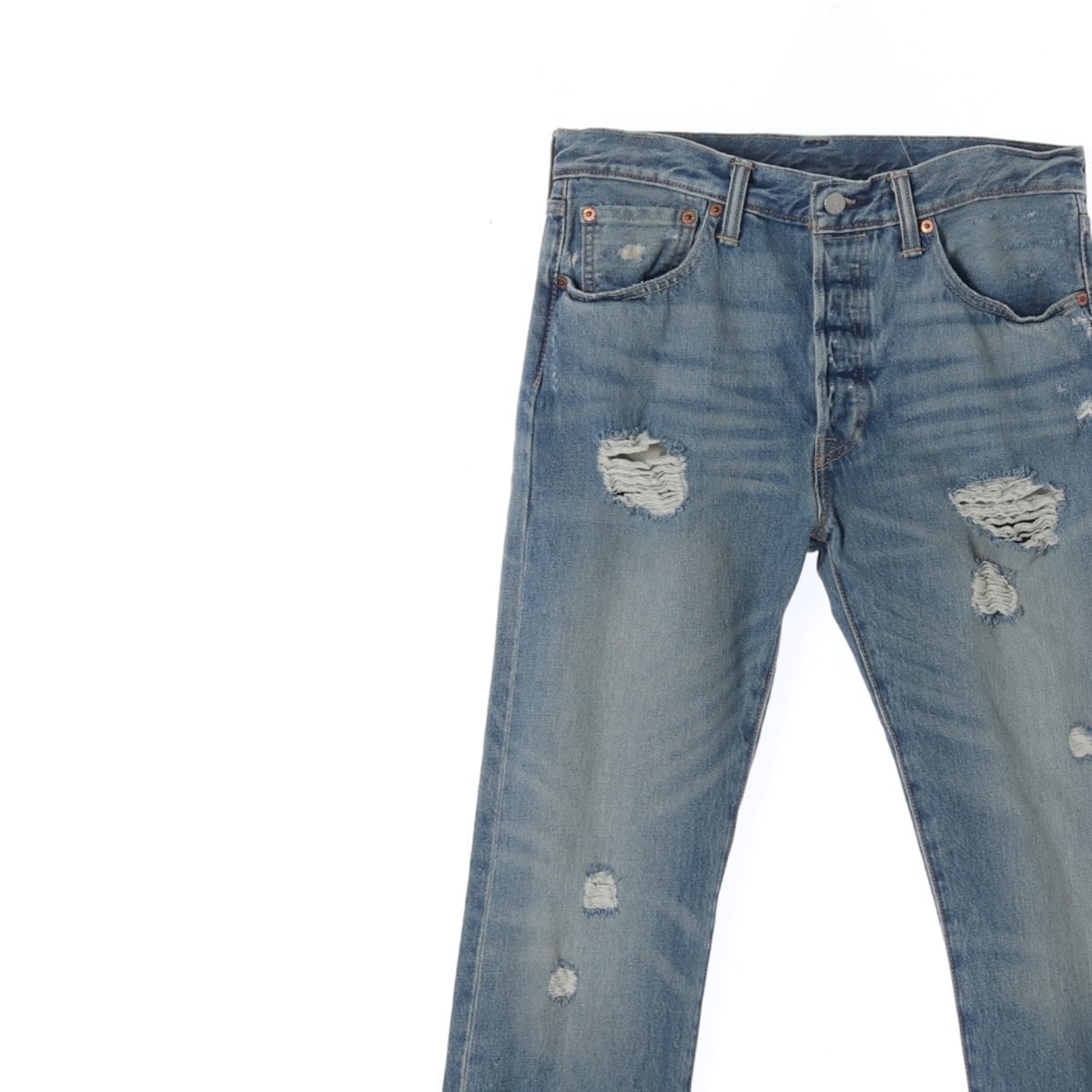 리바이스501 연청 워싱 데미지드 진 데님 청바지 상세 이미지 2