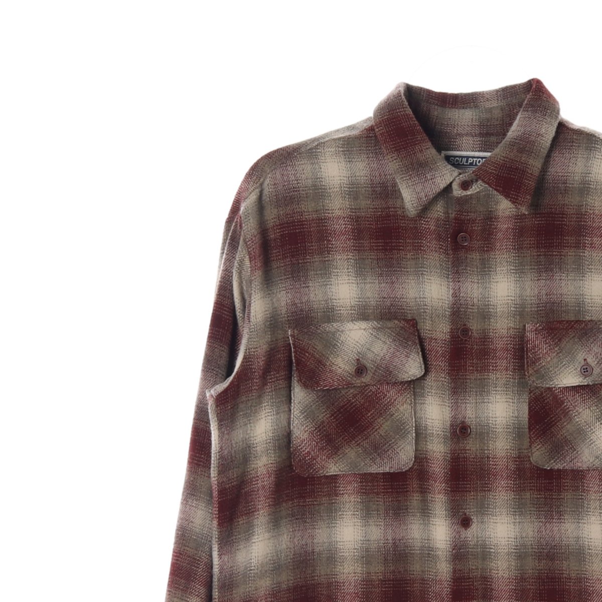 스컬프터 레드 브라운 체크 포켓 겨울 셔츠 이미지 2