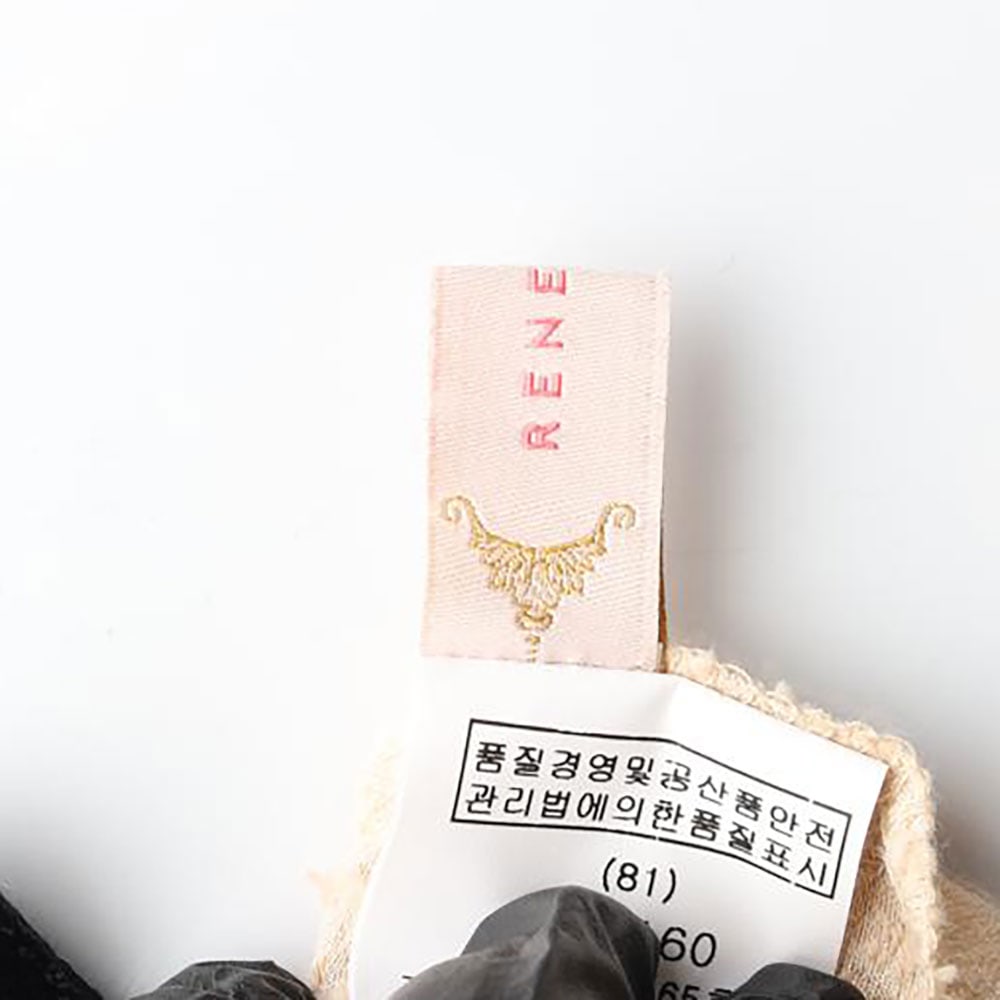 레니본 베이지 블랙 배색 노카라 레이스 셔츠 블라우스 이미지 5