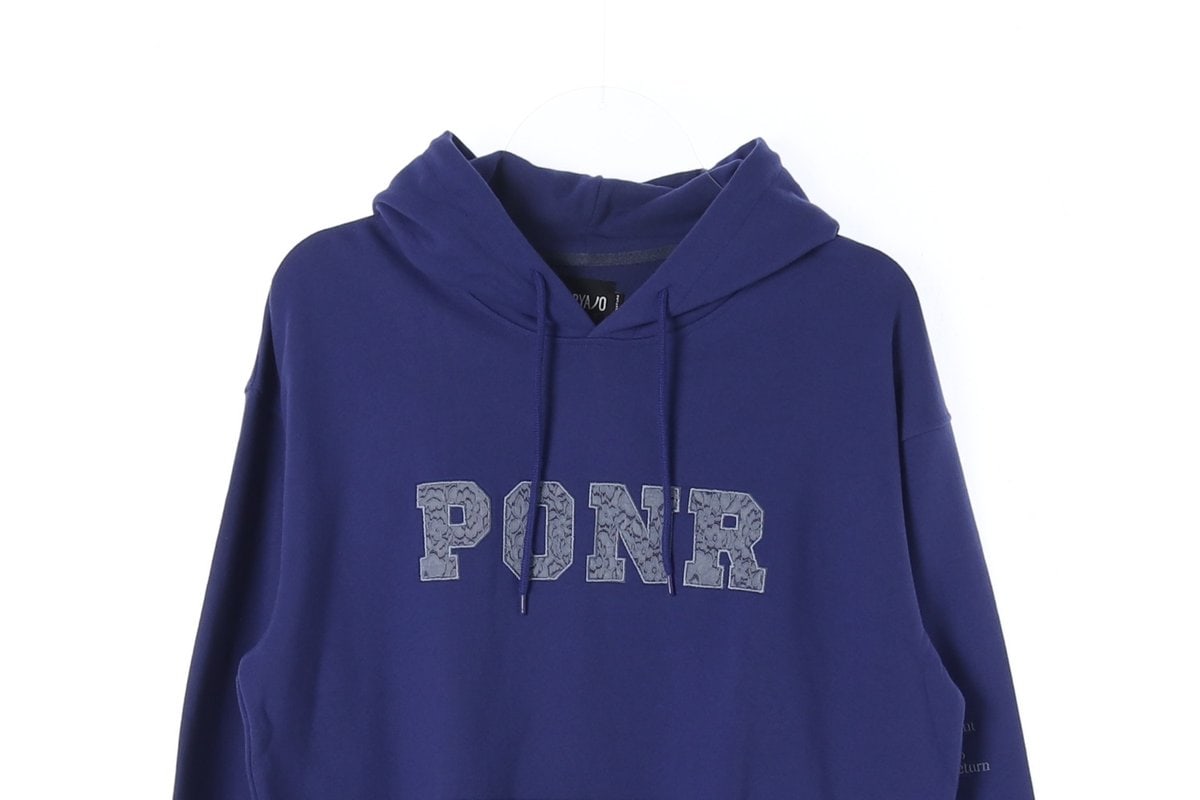 아조바이아조 네이비 ponr 슬로건 후드 티셔츠 이미지 2