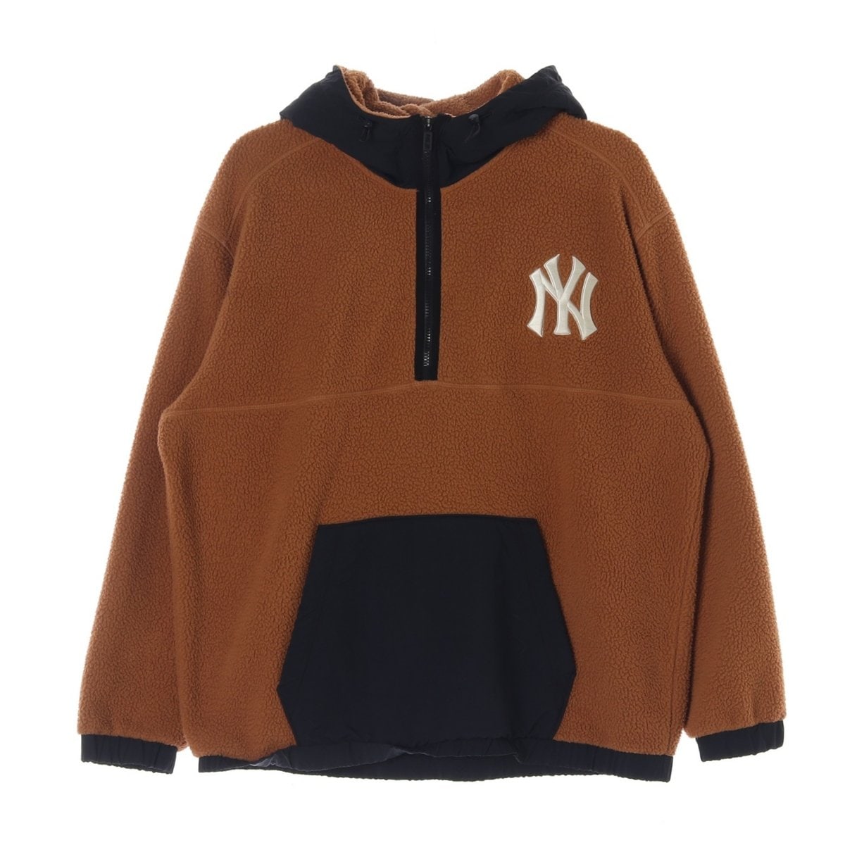 MLB엠엘비 브라운 뽀글이 플리스 하프집업 후드 티셔츠 이미지 1