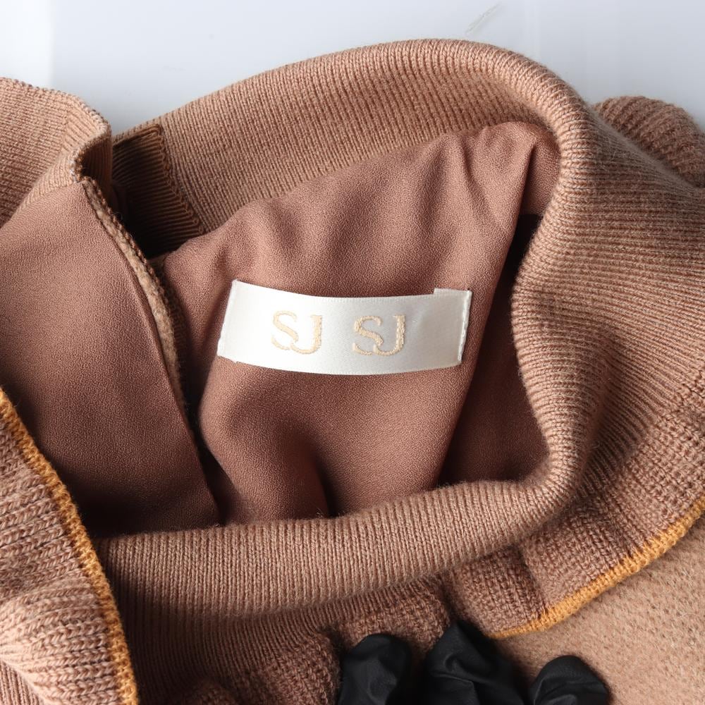 SJSJ에스제이에스제이 브라운 러플 터틀넥 니트원피스 상세 이미지 6