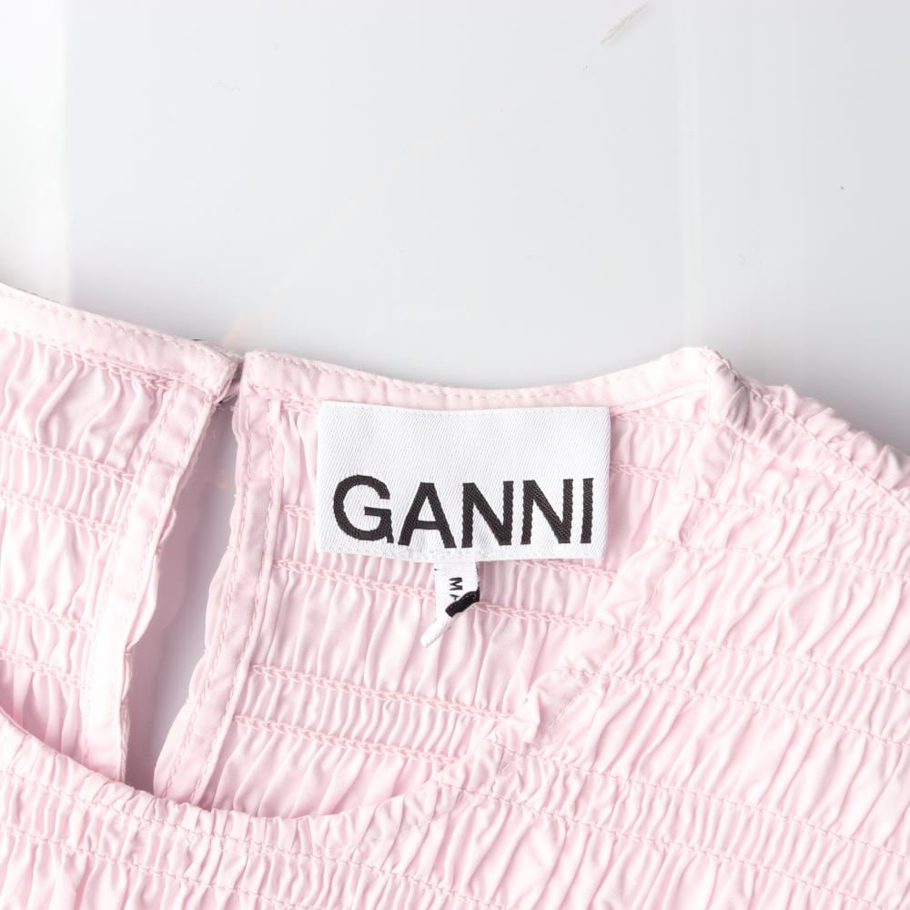 GANNI가니 핑크 퍼프소매 반팔 미니 원피스 상세 이미지 6