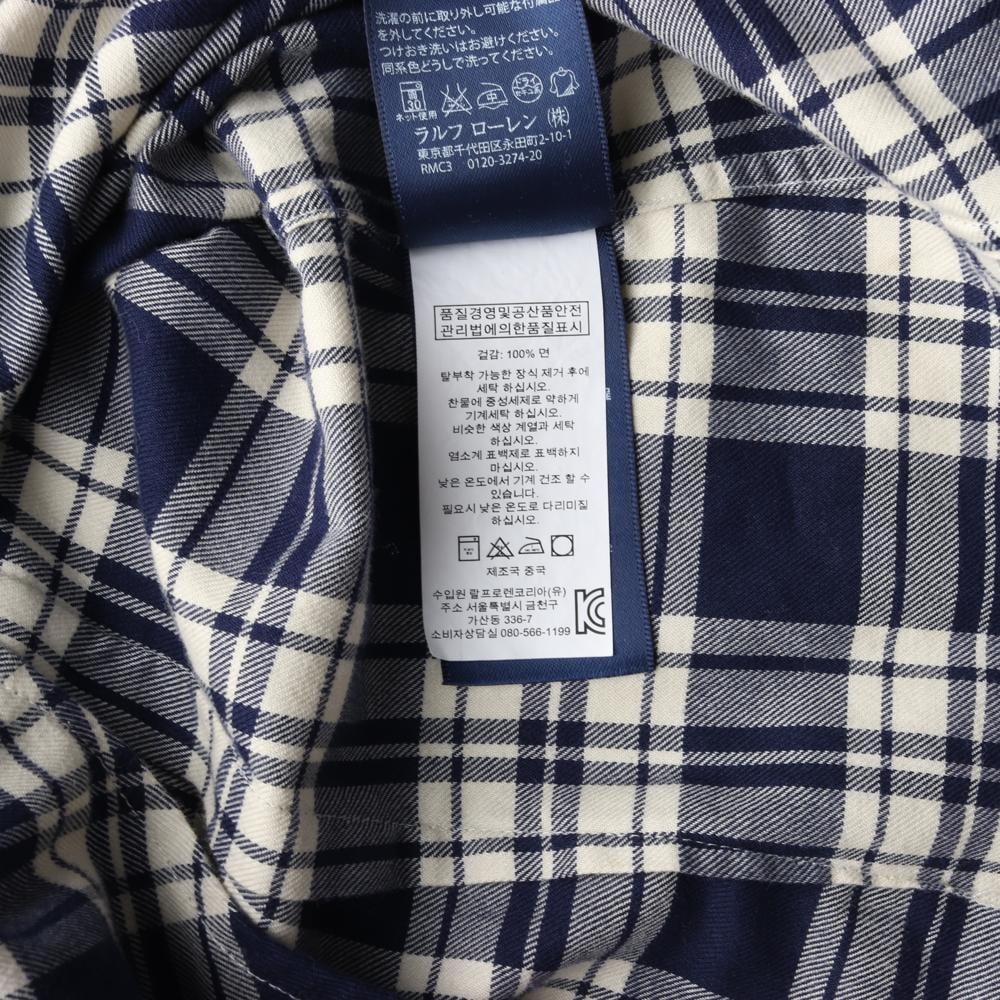 랄프 로렌 스포츠 네이비 체크 러플 긴팔 셔츠 이미지 6