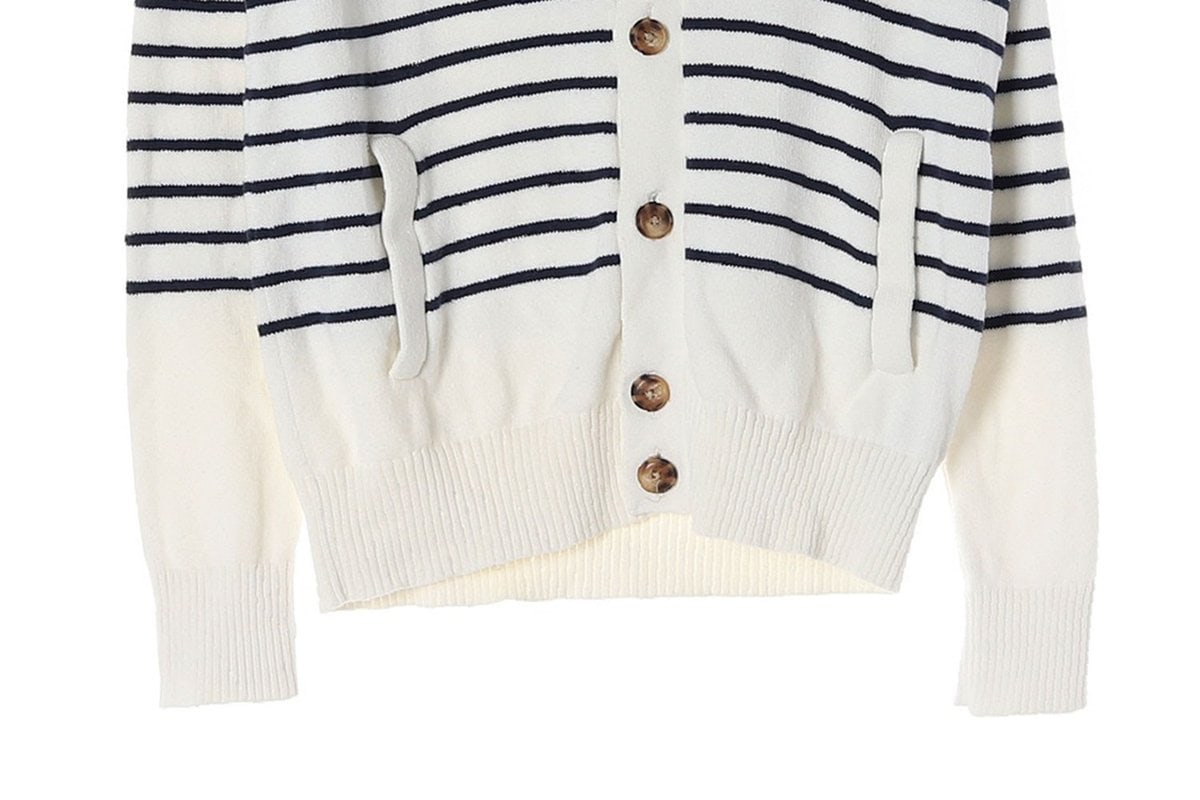 타미힐피거 아이보리 스트라이프 숄카라 니트 가디건 이미지 3