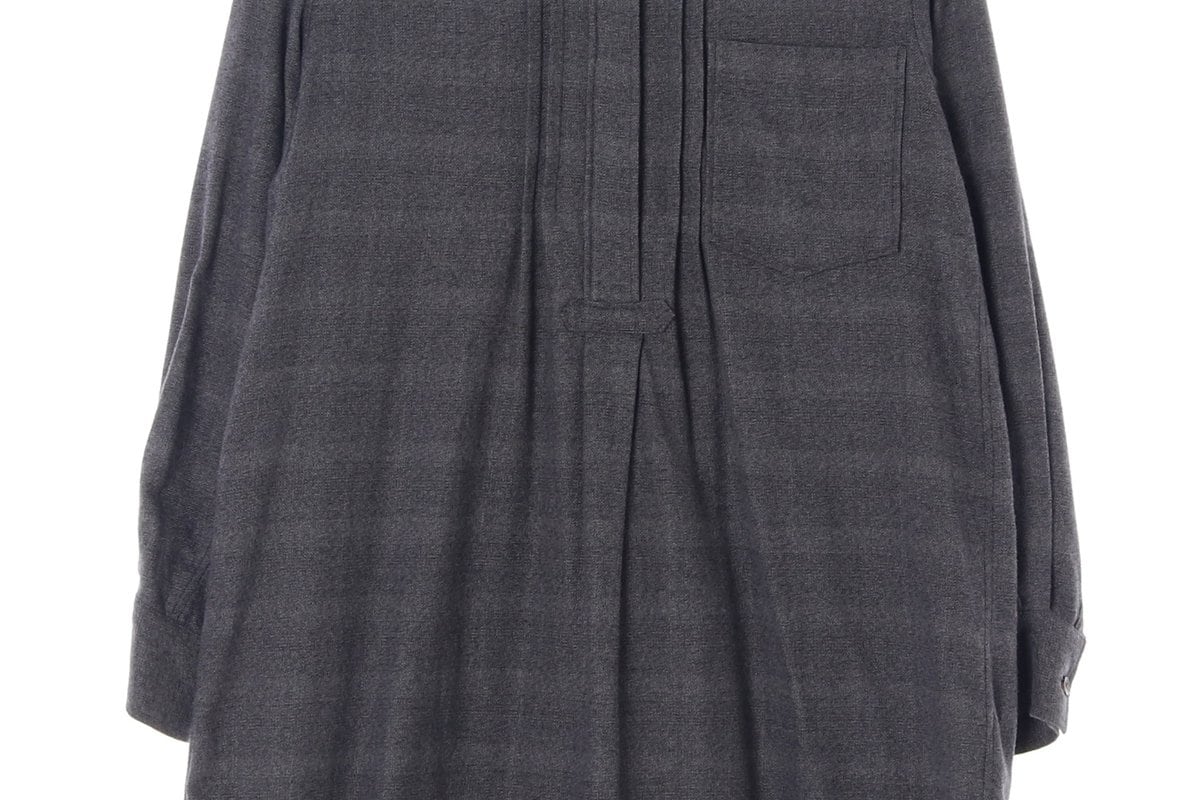 이자벨마랑 차콜 체크 노카라 헨리넥 긴팔 셔츠 원피스 상세 이미지 3