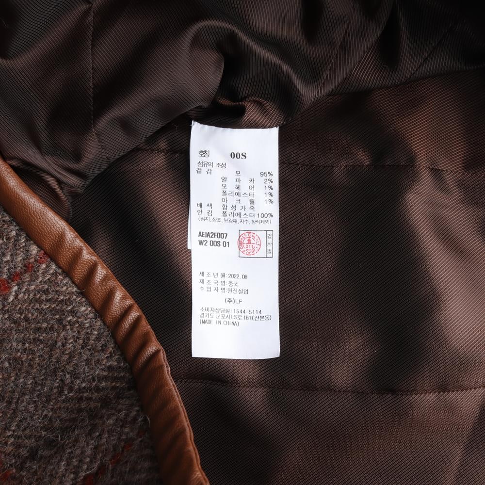 앳코너 울알파카98% 체크 가죽 트리밍 노카라 숏 재킷 이미지 7