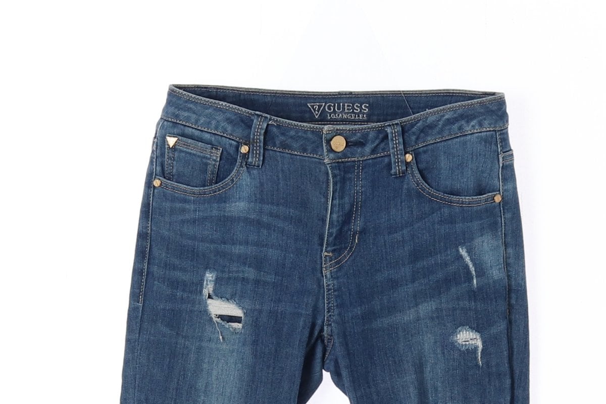게스 W27 골드 로고 데미지진 스키니핏 데님 청바지 상세 이미지 2