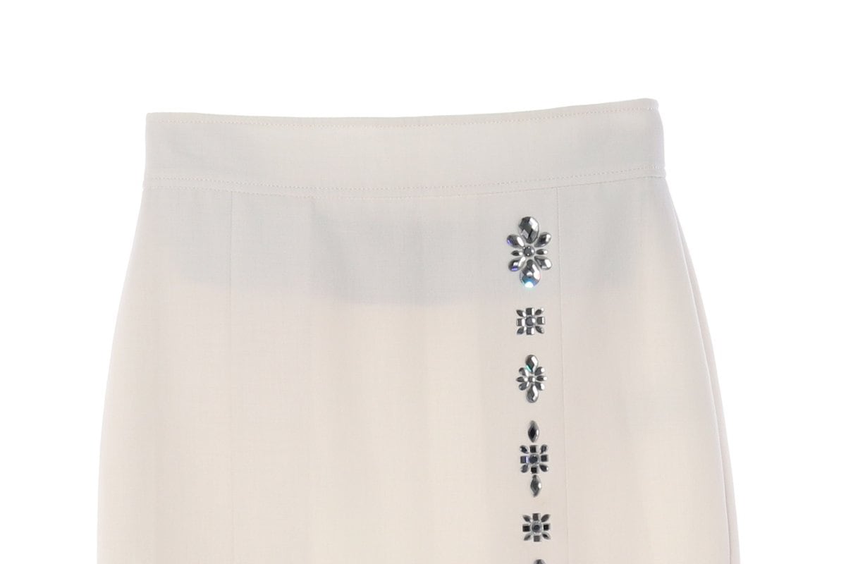 모조에스핀 화이트 큐빅 보석 슬릿 롱 스커트 치마 상세 이미지 2