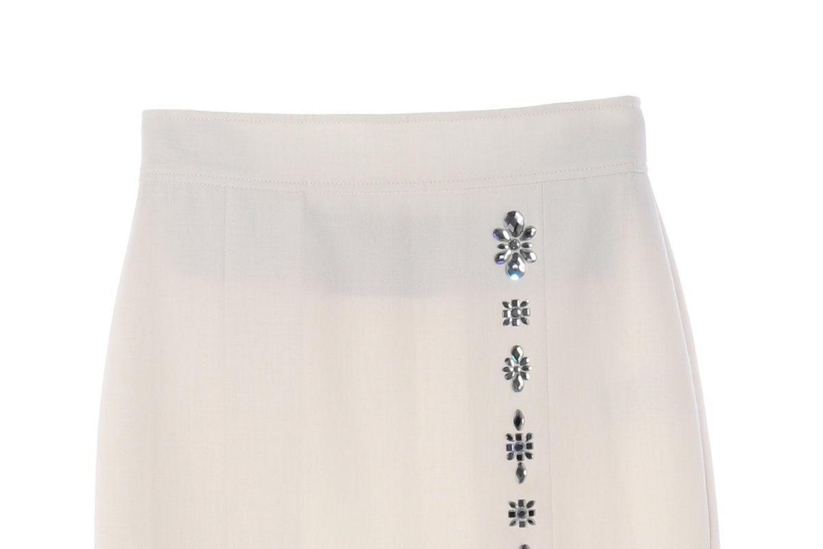 모조에스핀 화이트 큐빅 보석 슬릿 롱 스커트 치마 이미지 2