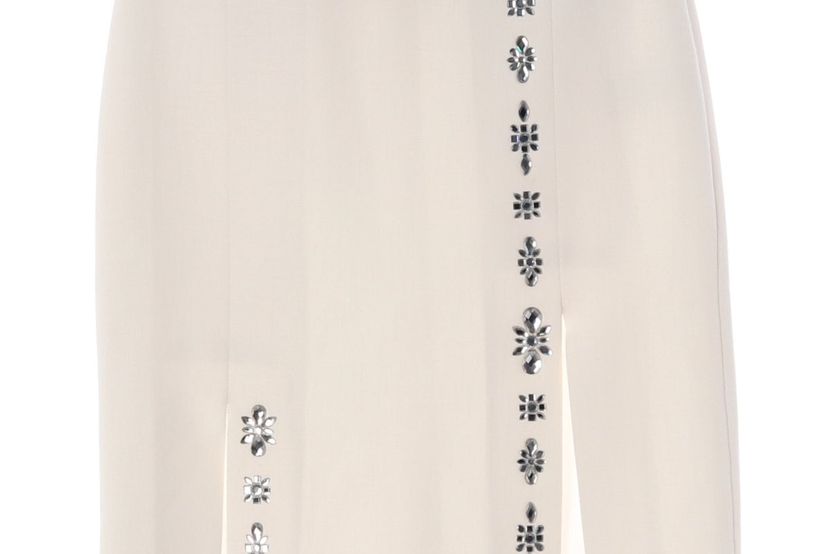 모조에스핀 화이트 큐빅 보석 슬릿 롱 스커트 치마 상세 이미지 3
