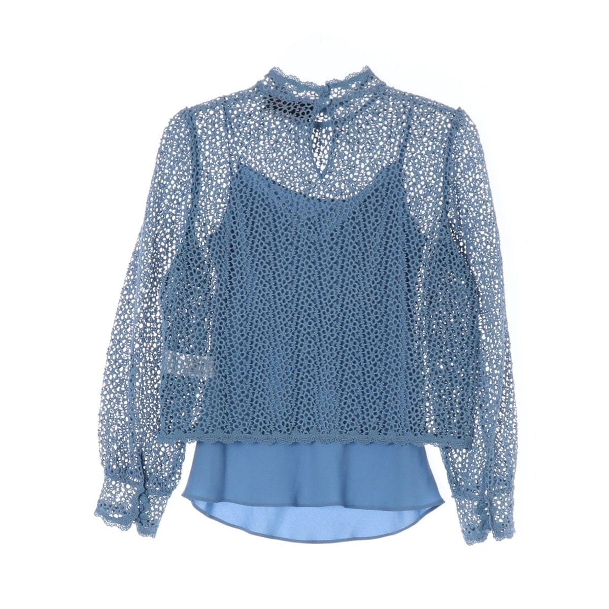 모조에스핀 스카이블루 레이어드 레이스 하프넥 블라우스 이미지 4
