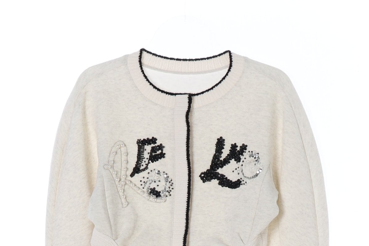 오브제 22FW 오트밀 블랙 노카라 라운드 가디건 상세 이미지 2
