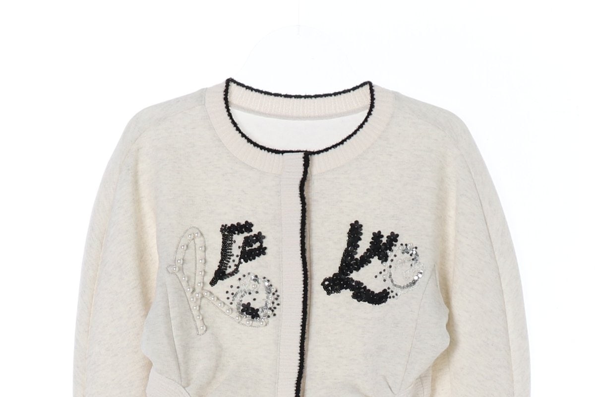 오브제 22FW 오트밀 블랙 노카라 라운드 가디건 이미지 2
