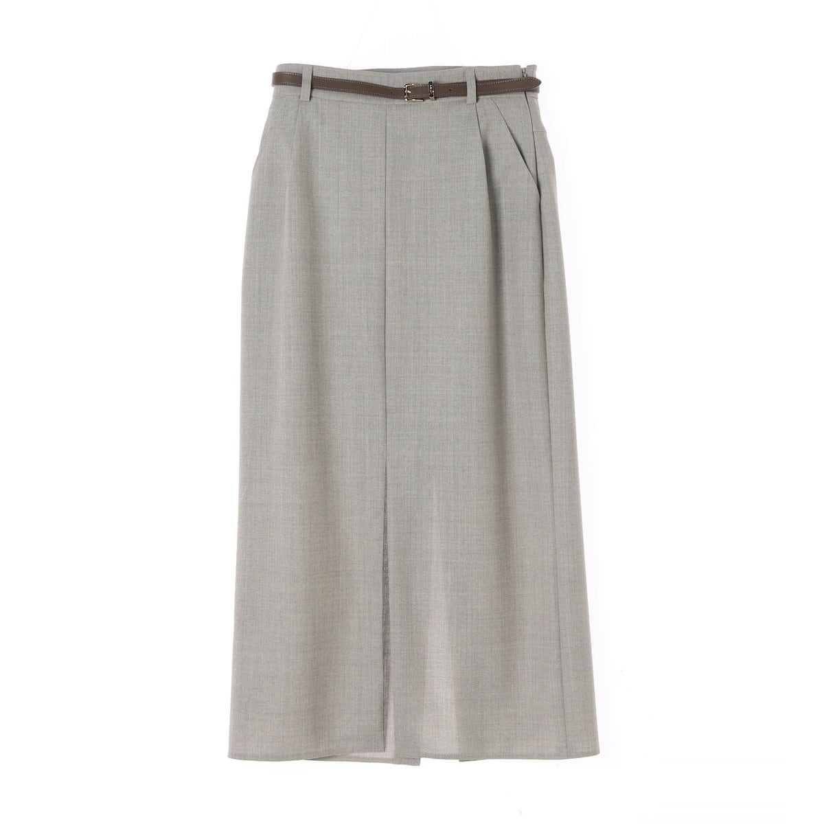 타임 울100% 벨트세트 그레이 슬릿 롱 스커트 치마 상세 이미지 1