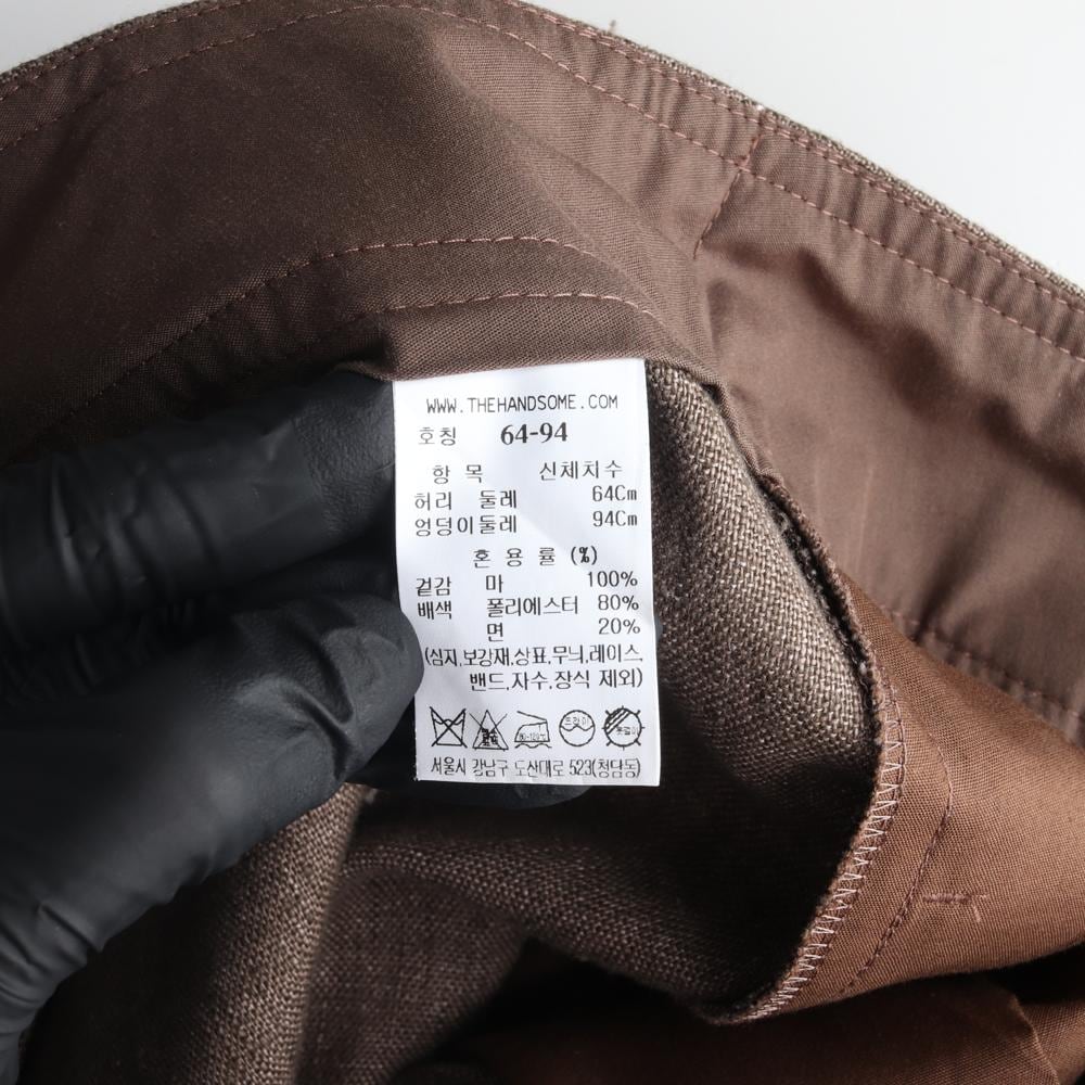 타임 린넨100% 브라운 투핀턱 리얼 와이드 슬랙스 팬츠 상세 이미지 7
