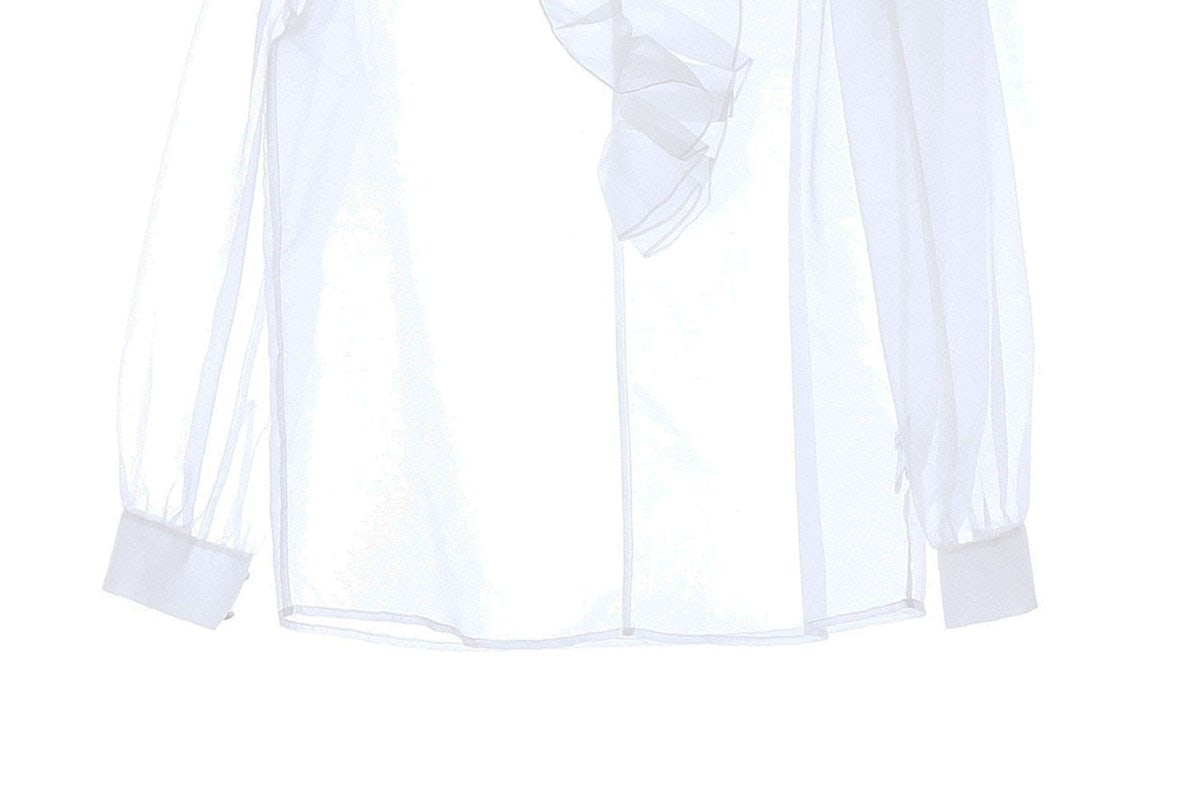모조에스핀 화이트 러플 카라 브로치 긴팔 셔츠 이미지 3