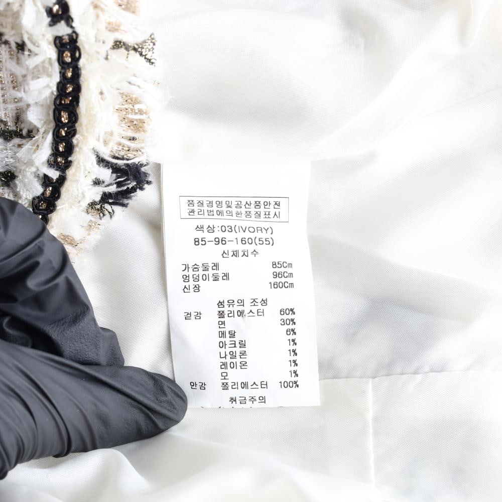 오즈세컨 아이보리 블랙 금사 빅카라 트위드 숏 재킷 이미지 7