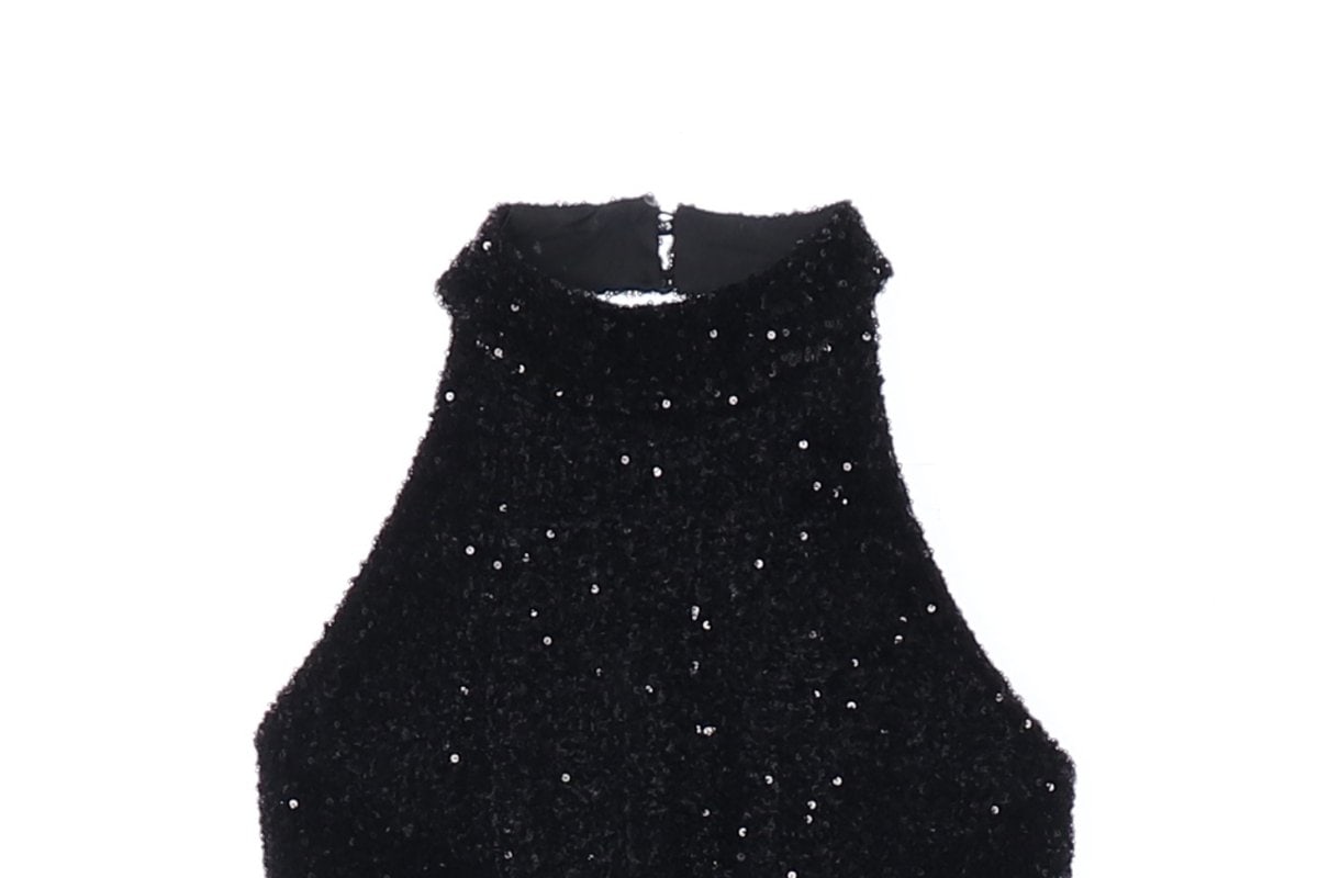 앤아더스토리즈 블랙 스팽글 홀터넥 민소매 백리스 블라우스 이미지 2