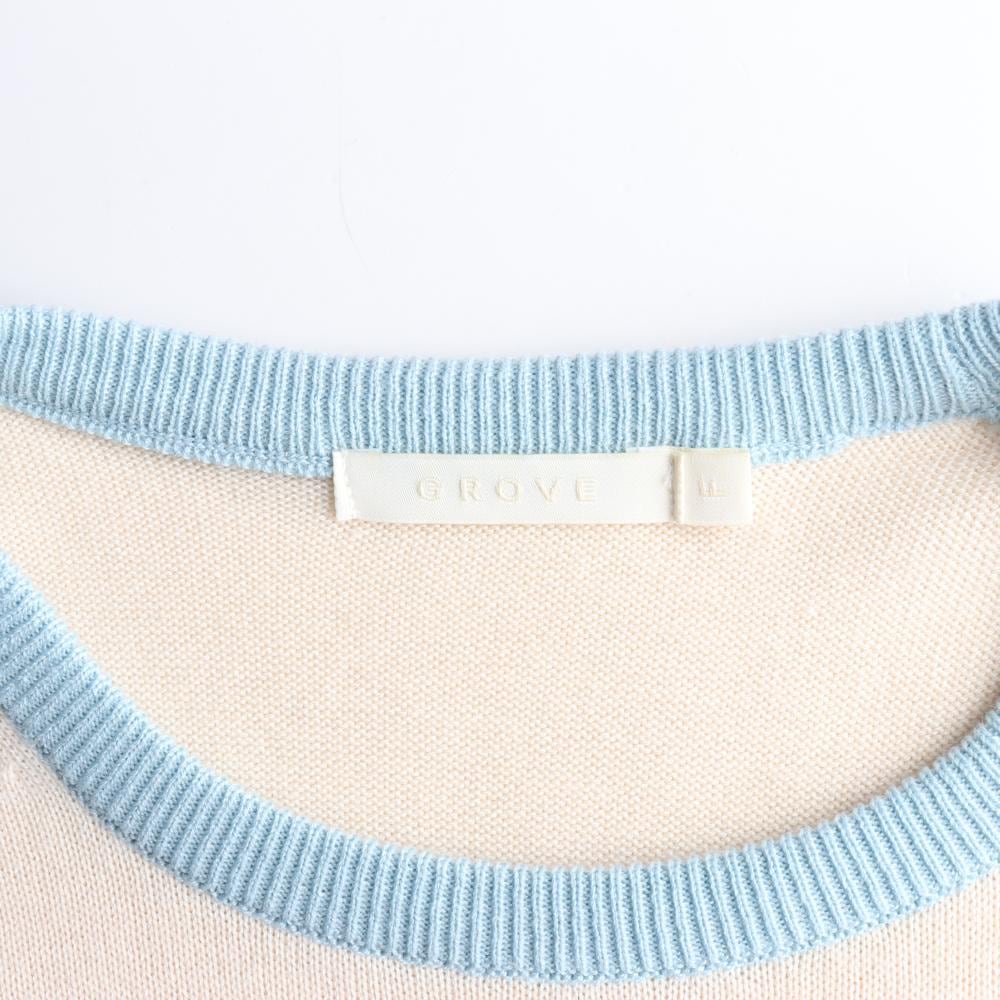 그로브 크림 파스텔 배색 반팔 크롭 니트 티셔츠 상세 이미지 5