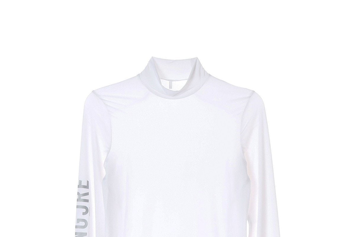 어메이징크리 화이트 모크넥 긴팔 티셔츠 로고 슬리브 골프 이미지 2
