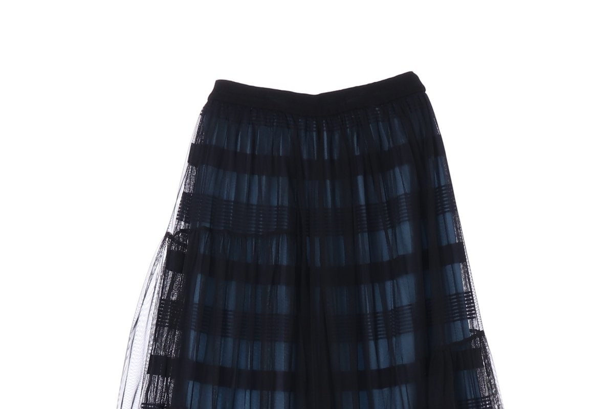 시스템 블루 블랙 체크 레이스 레이어드 롱 샤스커트 이미지 2