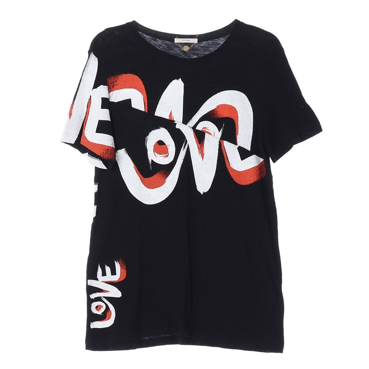 시스템 블랙 LOVE 프린팅 반팔 롱 티셔츠 이미지 1
