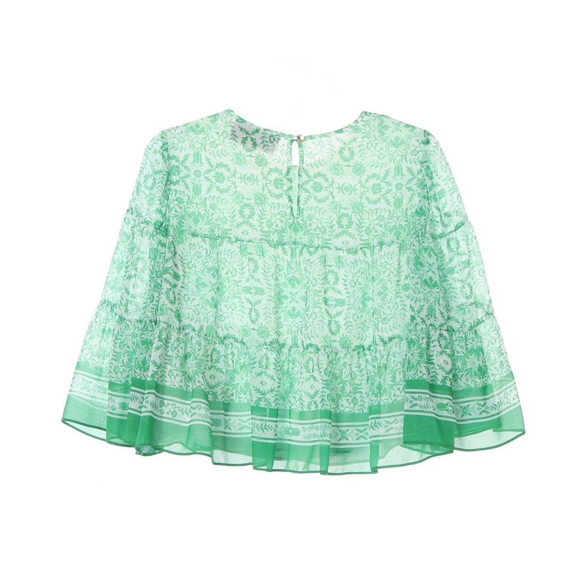 모조에스핀 그린 플로럴 패턴 케이프 크롭 블라우스 이미지 4