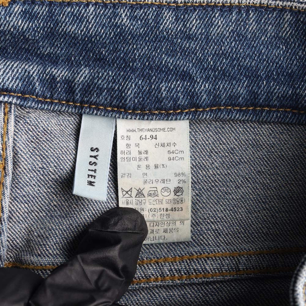 시스템 워싱 롤업 디자인 데님 진 청바지 상세 이미지 7