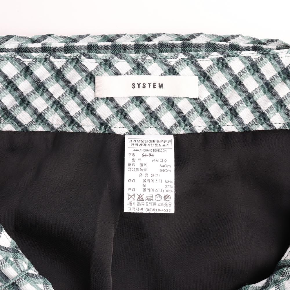 시스템 그린 체크 벨트 울블렌드 플리츠 플레어스커트 치마 이미지 5