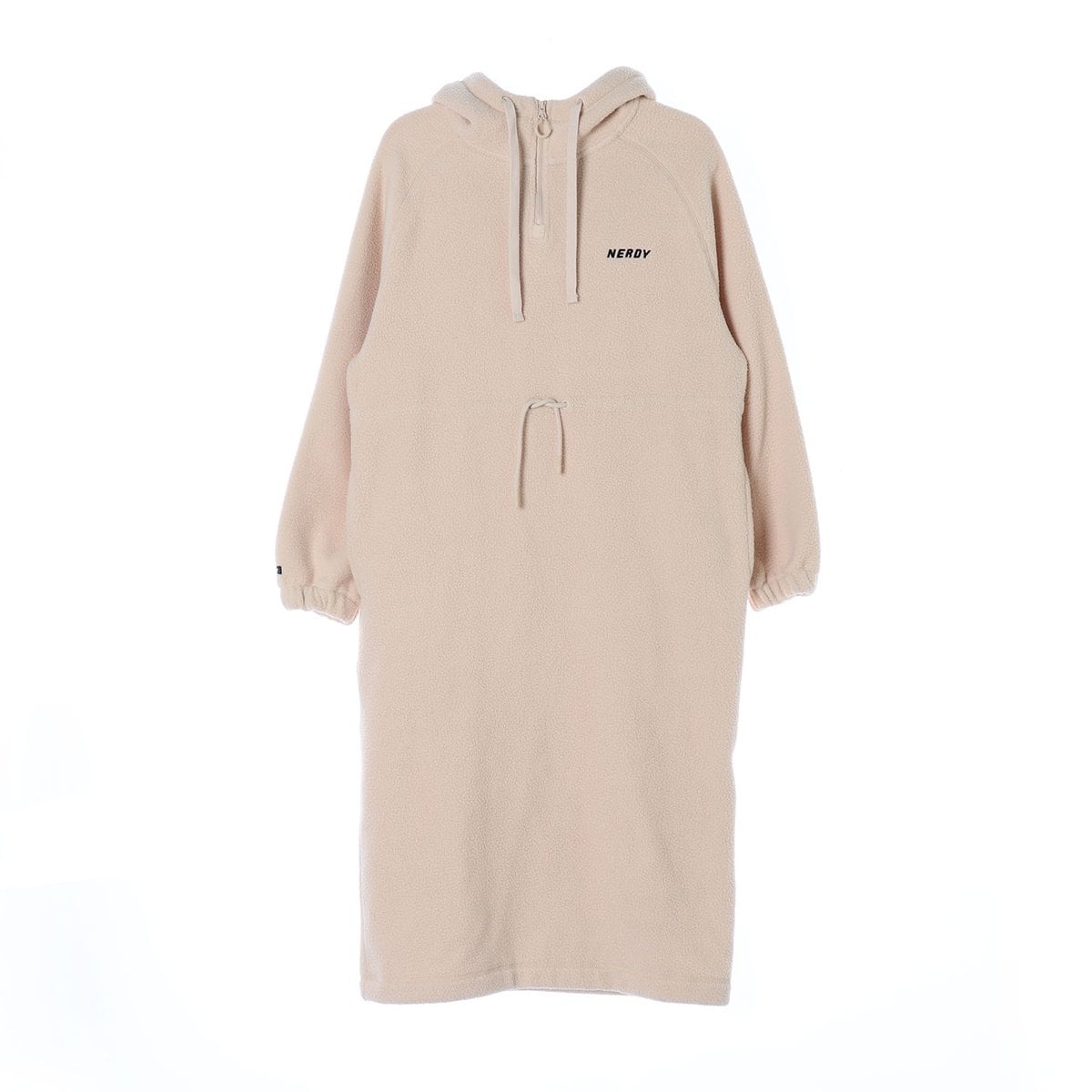 널디 베이지 뽀글이 플리스 후드 롱 원피스 드레스 상세 이미지 1
