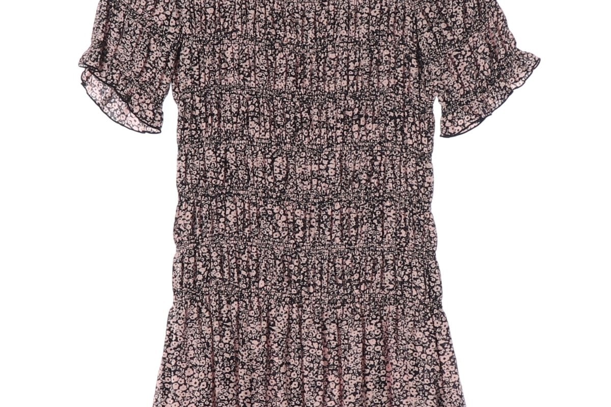 아르켓 블랙 핑크 플로럴 스모킹 반팔 튜닉원피스 이미지 3