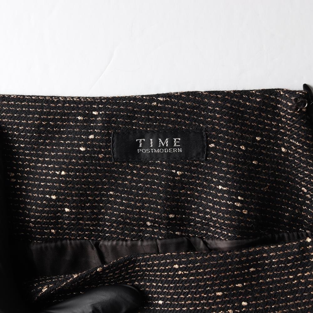 타임 울91% 블랙 골드 스트라이프 러플 트럼펫스커트 치마 이미지 5