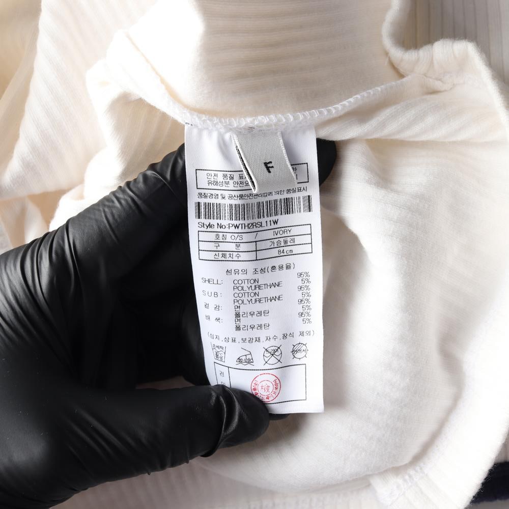 플랙 아이보리 네이비 로고 프린팅 골지 링거티 반팔 티셔츠 이미지 6