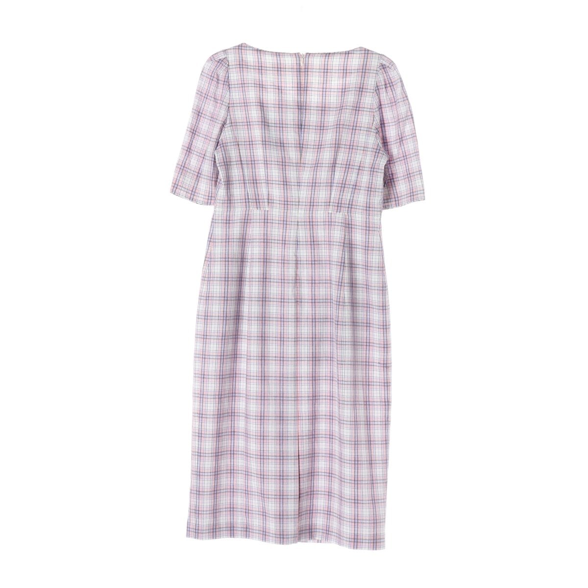 잇미샤 핑크 라벤더 체크 반팔 롱 원피스 하객룩 드레스 이미지 5