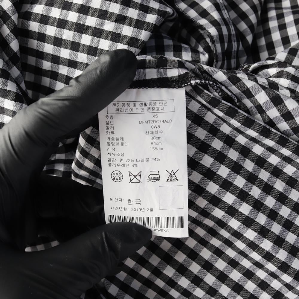 클럽모나코 블랙 깅엄체크 리본 반팔 플레어 셔츠원피스 상세 이미지 7