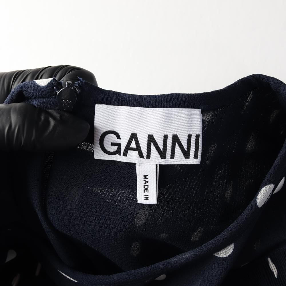 GANNI가니 네이비 도트 러플 잔플리츠 긴팔 튜닉원피스 상세 이미지 6