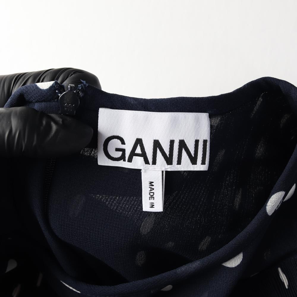 GANNI가니 네이비 도트 러플 잔플리츠 긴팔 튜닉원피스 이미지 6