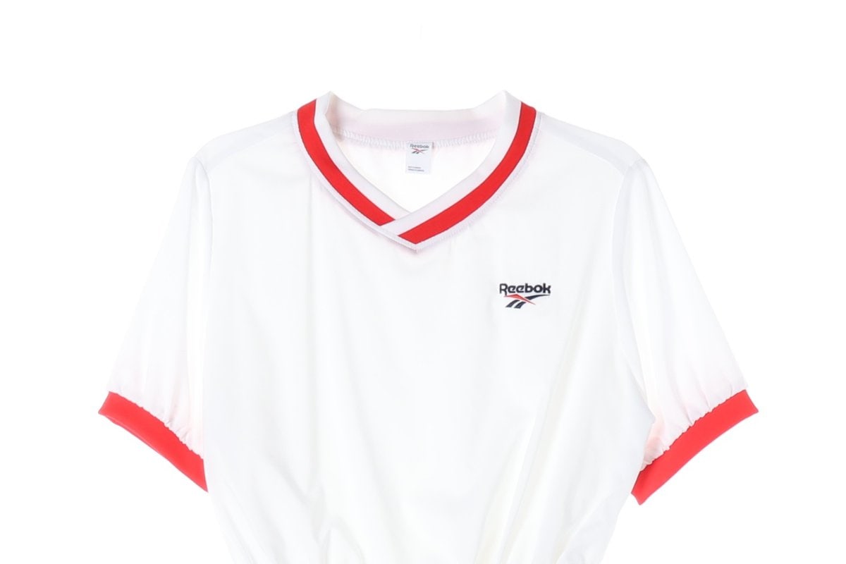 리복 화이트 레드 브이넥 스트링 링거 반팔 원피스 이미지 2