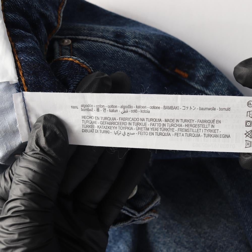자라 진청 워싱 데미지 레드 레이어드 데님 청바지 상세 이미지 7