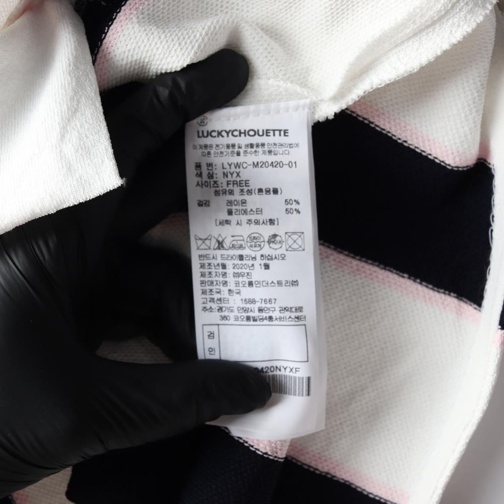 럭키슈에뜨 네이비 스트라이프 브이넥 반팔 가디건 블라우스 상세 이미지 6