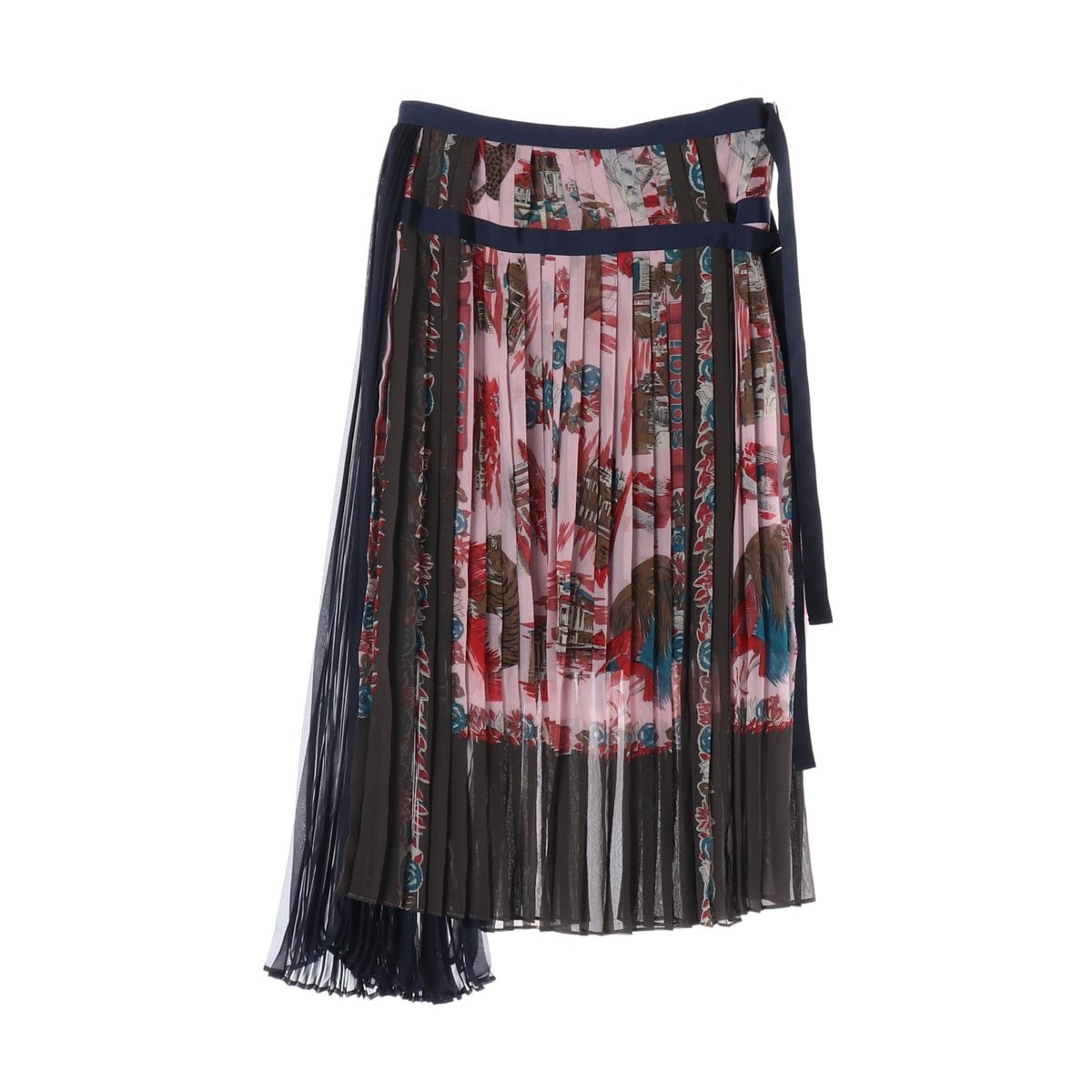 사카이 핑크 스카프 프린트 롱 플리츠 스커트 치마 이미지 1