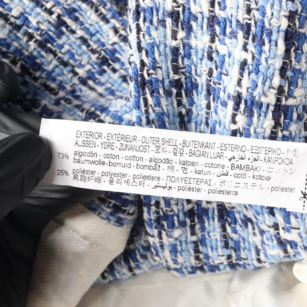 자라 블루 큐빅 버튼 노카라 라운드 트위드자켓 재킷 상세 이미지 8