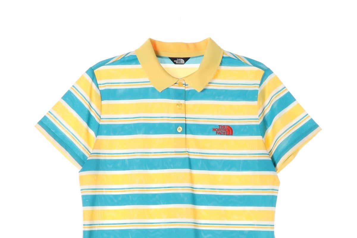 노스페이스 옐로우 블루 스트라이프 반팔 카라티 티셔츠 이미지 3