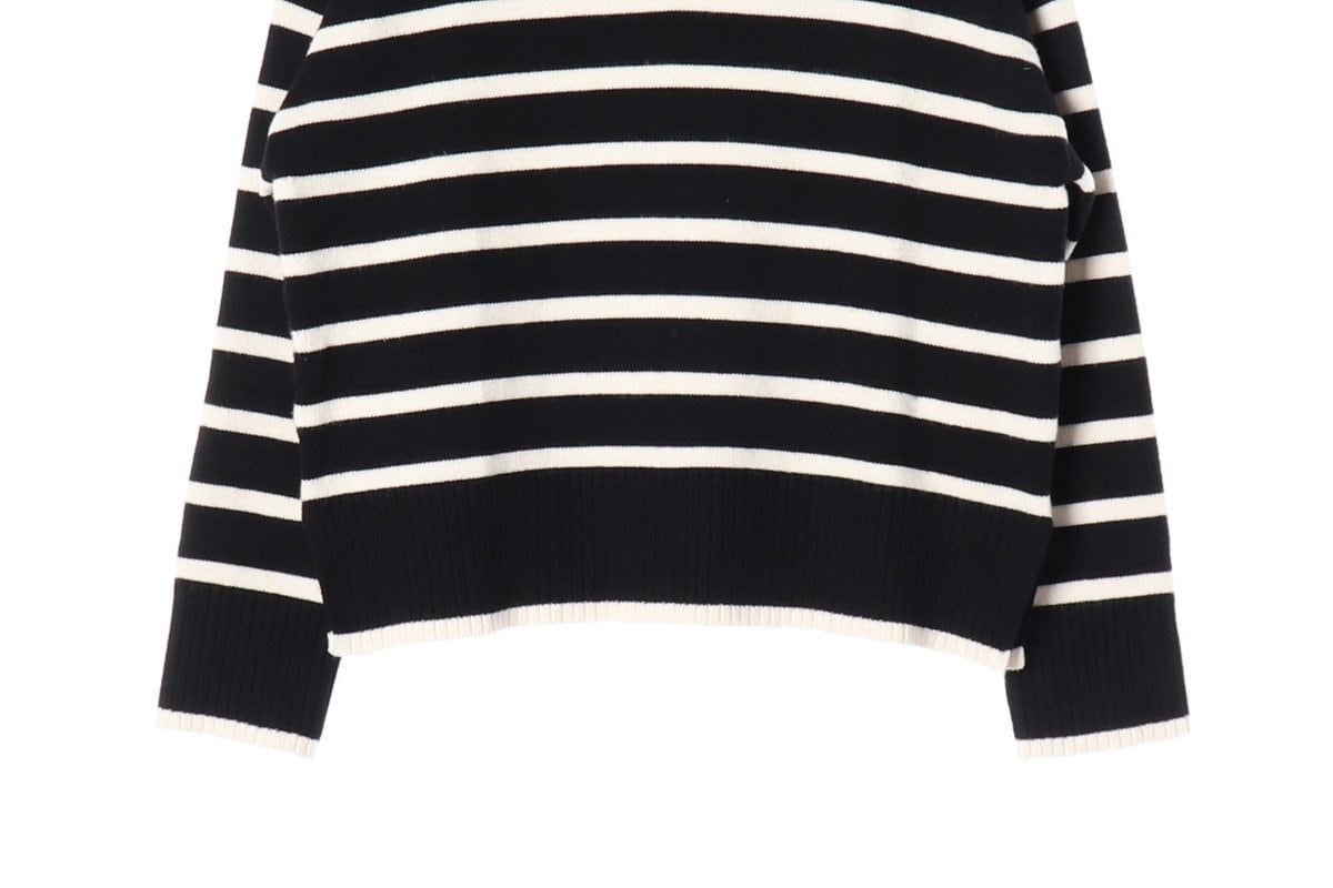 자라 블랙 스트라이프 오버핏 버튼 카라 니트 스웨터 상세 이미지 4