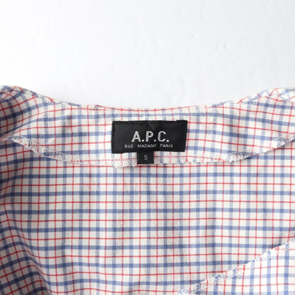 APC아페쎄 블루 체크 세일러카라 브이넥 반팔 블라우스 이미지 5