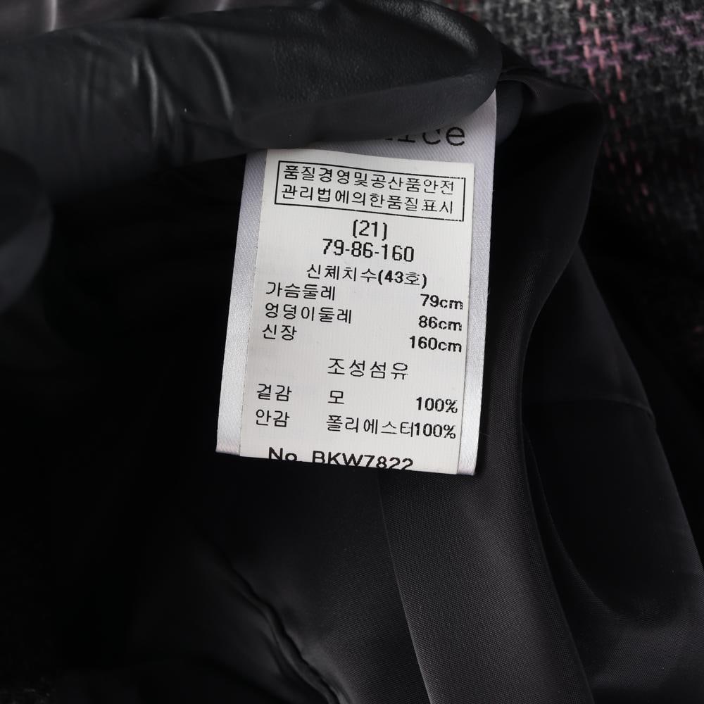 베르니스 울100% 차콜 핑크 체크 겨울 블레이저 싱글 재킷 이미지 7