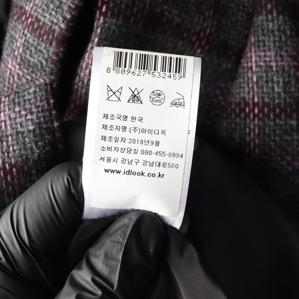 베르니스 울100% 차콜 핑크 체크 겨울 블레이저 싱글 재킷 이미지 8