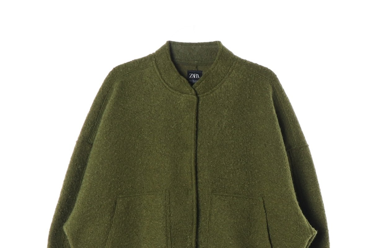 ZARA 자라 카키 부클 봄버자켓 오버핏 숏코트 점퍼 상세 이미지 3