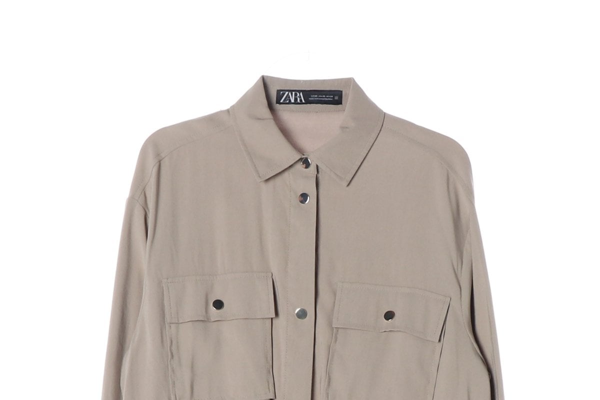 ZARA 자라 베이지 아웃포켓 스트링 긴팔 셔츠 원피스 미니 드레스 상세 이미지 3